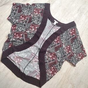 FOREVER 21 Red Black Cherry Cardigan Shirt Sweater Shawl Women's Juniors Sz L